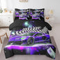 Feelyou Purple Racing Car 7 Piece Bedding Set Twin Size Extreme Sport Comforter Set with Sheets for Kids Boys Girls Teens Toddler Fast and Furious Bed in a Bag Black White Flag Bed Set