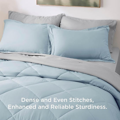 Bedsure Twin Comforter Set - 5 Pieces Reversible Sky Blue Bedding, Twin Size Bed Set for All Seasons, Bed in a Bag with Down Alternative Comforter, Sheets, Pillowcase & Sham