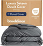 Brooklinen Luxury Sateen Duvet Cover - 100% Cotton, King/California King Size in Slate Grey with Extra-Long Corner Ties and Button Closure - Best King/Cali King Duvet Covers