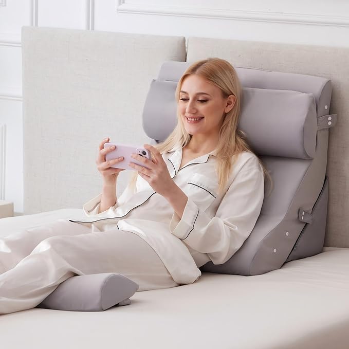 4PCS Wedge Pillow Set for After Surgery, 10-in-1 Adjustable Wedge Pillow for Acid Reflux Relief, Bed Wedge Pillows for Sleeping, Snoring & Back Pain Relief, Sit up Pillow for Bed, Plush Grey