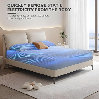 Grounding Sheet, 90% Organic Cotton+10% Pure Silver Organic Fitted Grounded Sheet for Improved Sleep, Pain Relief - Earth Connected Bedding Gray, (60.1 * 80.2 * 15.1inch)