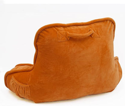 Super Soft Velvety Backrest Reading Bed Rest Pillow with Arms and Pockets 18" H for Sitting in Bed Couch Sofa, Back Support Wedge Cushion with Removable Cover, 20" x 18" x17", Burnt Orange