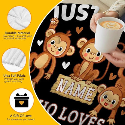 Personalized Throw Blanket for Girls Just A Girl Who Loves Monkeys Custom Blanket Monkeys Gifts for Women Soft Comfortable for Bedding Sofa Camping Chairs 30x40inches