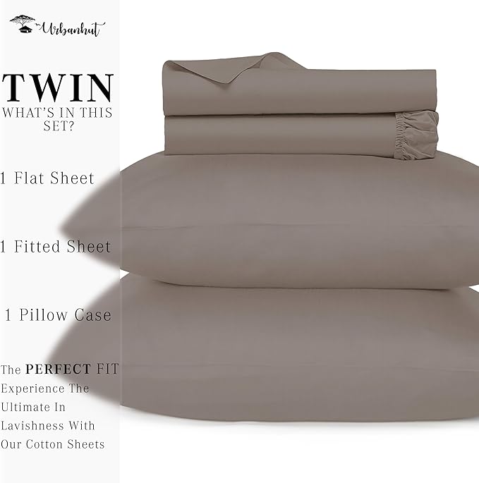 URBANHUT 1000 Thread Count Egyptian Cotton Sheets Twin Size, Long Staple Soft & Breathable, 3 Pc Bed Sheet Sets, Luxury Hotel Sateen Sheets Fits 16" Deep Pocket - Dark Grey