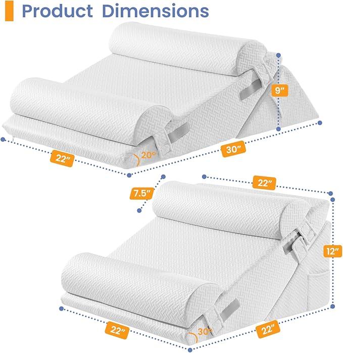 Sasttie Wedge Pillow Set for After Surgery, 3PCS Adjustable Bed Wedge Pillow Headboard with Memory Foam Neck Cushion – for Acid Reflux, Sleeping, Neck & Back Support, White