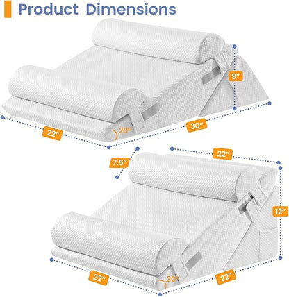 Sasttie Wedge Pillow Set for After Surgery, 3PCS Adjustable Bed Wedge Pillow Headboard with Memory Foam Neck Cushion – for Acid Reflux, Sleeping, Neck & Back Support, White