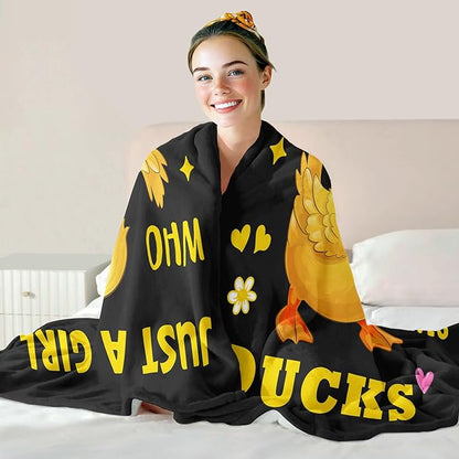 Duck Lover Blanket, Just A Girl Who Loves Ducks Blanket, Soft Warm Cozy Fleece Throw, Gifts for Girls Women Kids, 60"x80", Black
