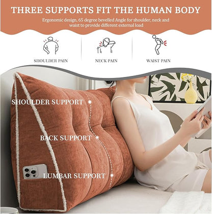 Headboard Pillow Twin, Chenille Triangular Wedge Pillow Headboard Twin Size, Reading Setting Backrest Daybed Pillows for Bed Sofa with Removable Coverr, Orange