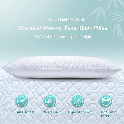 Extra Long Body Pillow Cubies Memory Foam 150x50cm – Anime Body Pillow Insert for Adults – with Cooling Cover Huggable Pillows 20x60 inches