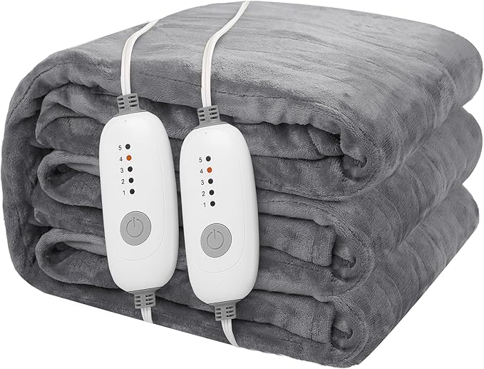 Electric Heated Blanket 84"x90" Queen Size Microplush Cover Blanket, 5 Heat Settings & 10 Hours Auto Off, Cozy & Warm for All Night, Machine Washable, Light Grey