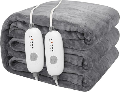 Electric Heated Blanket 84"x90" Queen Size Microplush Cover Blanket, 5 Heat Settings & 10 Hours Auto Off, Cozy & Warm for All Night, Machine Washable, Light Grey