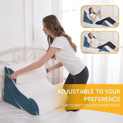 Wedge Pillow Set for After Surgery – 5PCS Orthopedic Bed Wedge Pillow Set for Sleeping, Body, Back and Leg Pain Relief Comfortable & Adjustable Support Pillows-Anti Snoring (Blue)