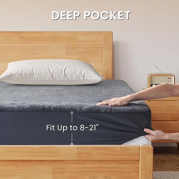 California King Size Heated Mattress Pad Sherpa Electric Mattress Pads Electric Bed Warmer Fit up to 21" with 6 Heat Settings Dual Controller 10 Hours Auto Shut Off, Dark Gray