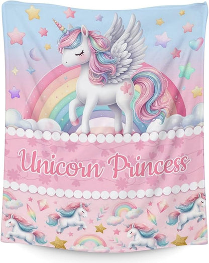 Pink Unicorn Blanket, Unicorn Gift, Cute 80 x 60 Inches Soft Cozy Blanket, Gift for Girls Women, Unicorn Lovers, Soft Warm Fuzzy Throw Blanket for Bed, Living Room, Home Decor, Camping