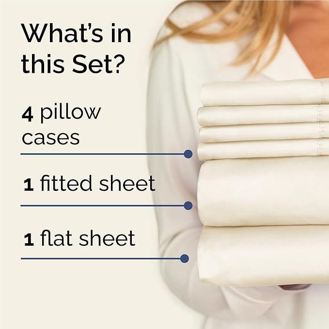 Full 6 Piece Sheet Set - Comfy Breathable & Cooling - Ultra-Soft Hotel Luxury Bedding Set with 8-16 Inch Deep Pockets - 1 Flat & 1 Fitted Sheet & 4 Pillowcases - Wrinkle Free & Easy Care - Off White