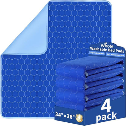 Waterproof Washable Underpads Pee Pad (RoyalBlue 34" x 36" 4 Pack), Reusable Absorbency Bedwetting Incontinence Bed Pads for Kids Adults Elderly Dog Pet, Puppy Pads for Mattress Couches Sofas Floors