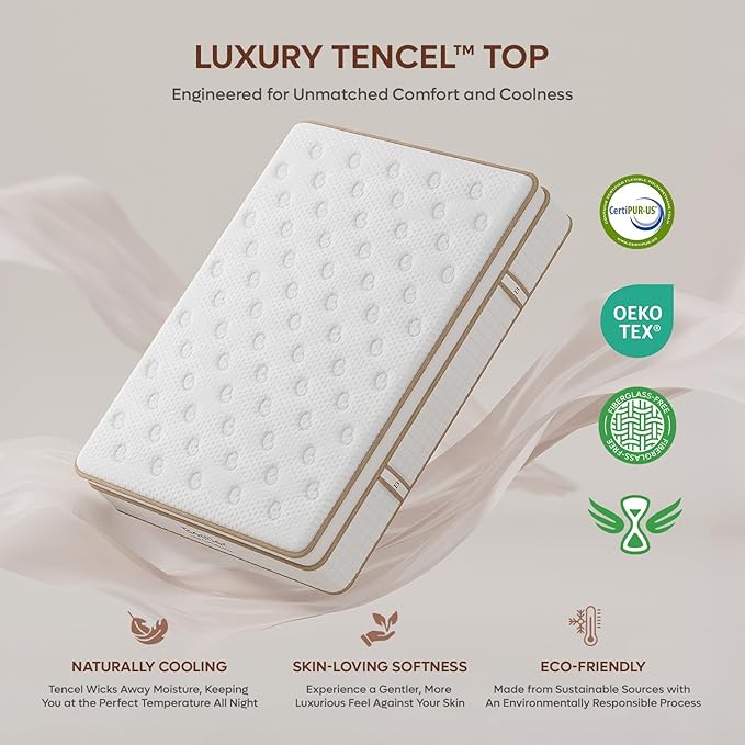 Bestier 10 Inch Twin Size Mattress with Memory Foam & Individual Springs, Luxury Tencel Mattress for Cool Sleep and Pressure Relief, Mattress in a Box, Medium Firm, CertiPUR-US Certified, 75"x39"x10"