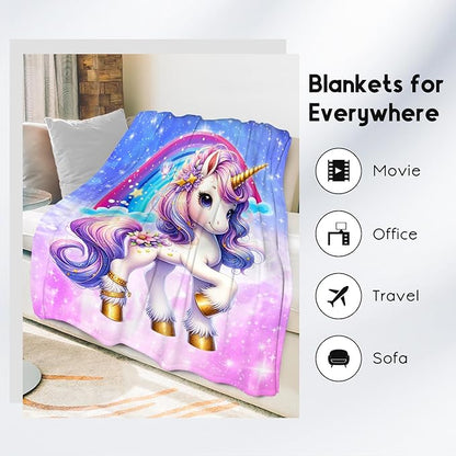 Unicorn Blanket for Girls Gifts for Kids Preteen - Cozy Plush Fleece Cute Throws Decor for Bedding (50"x60")