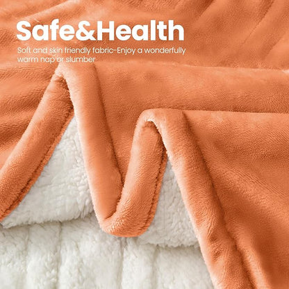 Electric Heated Blanket,Flannel & Sherpa Heated Throw Blanket 50"x60",Fast Heating Soft Fleece Blanket with 6 Heating Levels & 4H Auto Off-Orange