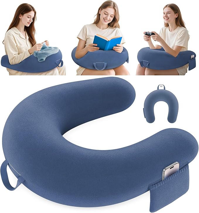 Crochet & Reading Pillow for Lap Support, Gaming Lap Support Pillow, Knitting Pillow on Bed/Sofa, Large Ergonomic Gaming Pillow for Arm Rest, Couch & Reading/Crocheting, Dark Blue