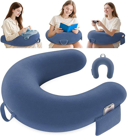 Crochet & Reading Pillow for Lap Support, Gaming Lap Support Pillow, Knitting Pillow on Bed/Sofa, Large Ergonomic Gaming Pillow for Arm Rest, Couch & Reading/Crocheting, Dark Blue