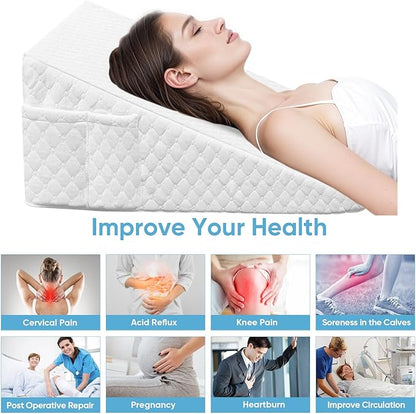 Wedge Pillow, 12 Inch Bed Wedge Pillow for Headboard, Pillow Wedge for Acid Reflux Relief, After Surgery, Sleeping，Back Pain Relief, Memory Foam Top, White