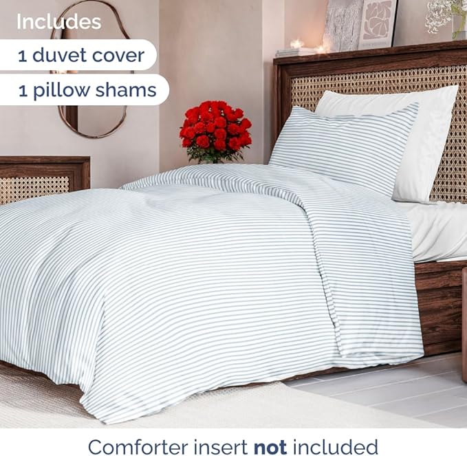 Duvet Cover Twin/Twin XL Size Set - Extra Soft Floral Duvet Cover 68 x 90 with 1 Pillow Sham - Comfy, Breathable Floral Bedding Set - Hotel Luxury & Fade Free with Zipper Closures & Ties - Sky Stripe