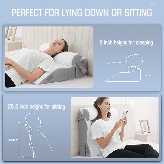 2PCS Bed Wedge Pillow for Sleeping, 7-in-1 Adjustable Memory Foam Wedge Pillow for Acid Reflux, 2-in-1 Incline Wedge Pillow for After Surgery, Snoring, Back Pain