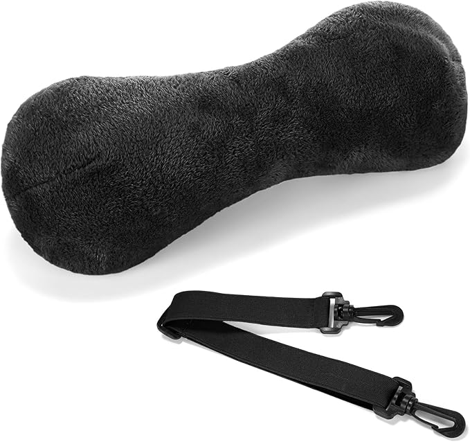 1 Pc Neck Pillow for Recliner Headrest Pillow Bone Shaped Chair Plush with Adjustable Strap Neck Support and Pain Relief Curve Head Cushion for Car Travel Airplane (Black)
