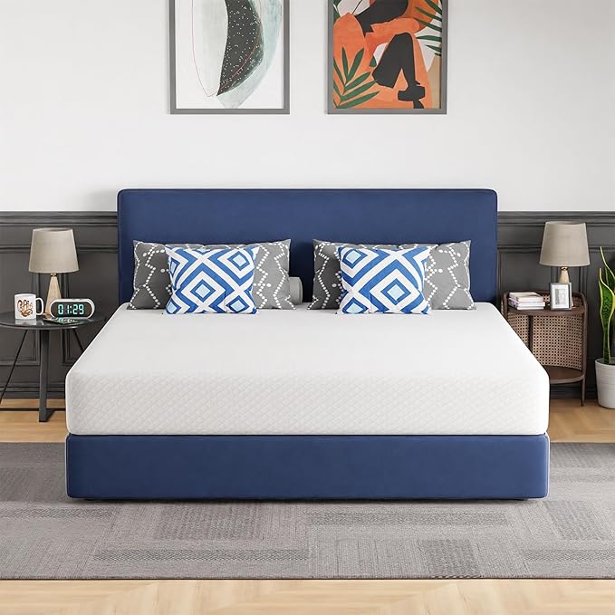 FDW | 10 Inch King Mattress | Medium Firm | Gel Memory Foam Mattress | White | Bed in a Box, CertiPUR-US Certified | Pressure Relief, Cooling Ventilated Foam | Washable Removable Cover