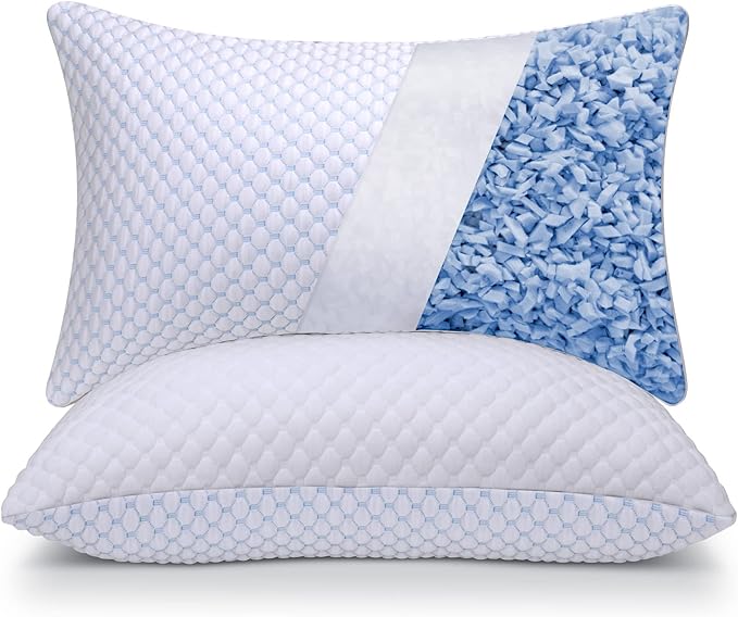 OSBED Cooling Shredded Memory Foam Pillow Standard Size - Adjustable Loft with Gel Beads & Breathable Tencel Cover for Night Sweats Relief(CertiPUR-US & Hypoallergenic & Machine Washable)