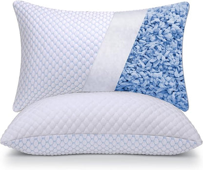 OSBED Cooling Shredded Memory Foam Pillow Standard Size - Adjustable Loft with Gel Beads & Breathable Tencel Cover for Night Sweats Relief(CertiPUR-US & Hypoallergenic & Machine Washable)