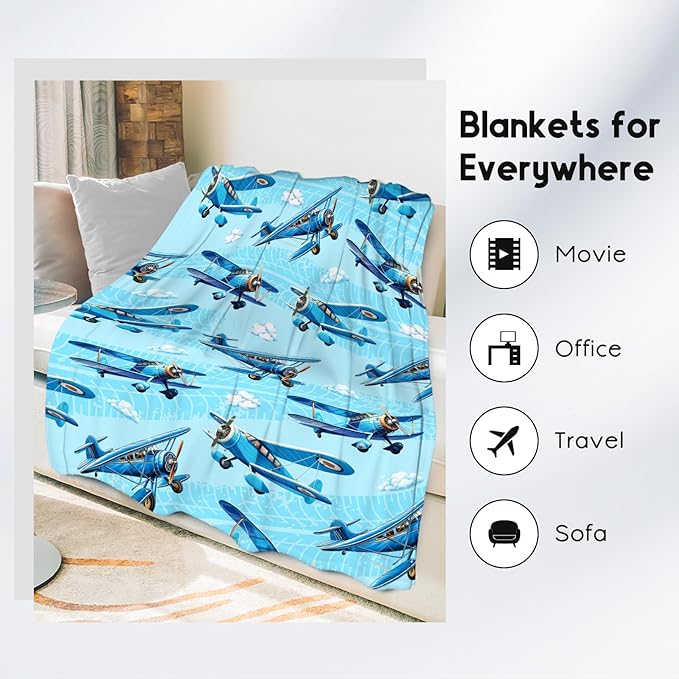 Blanket for Kids Airplane Gifts for Boys - Soft Warm Fleece Large Throws Decor for Teens (50"x60")