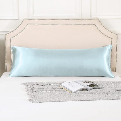 HUXMEYSON Body Pillow with Satin Pillowcase, Body Pillow for Adults, Removable Cover, Ice Blue (20"x54")