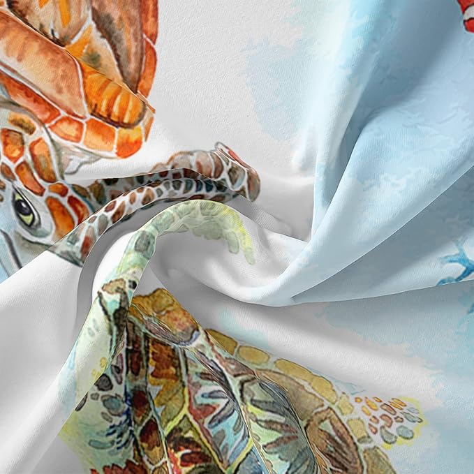 CVHOUSE Sea Turtle Duvet Cover Queen Size,Ocean Watercolor Bedding Set for Kids Teens,Beach Comforter Cover,1 2 Pillowcases 3 Piece Queen 89'x89'