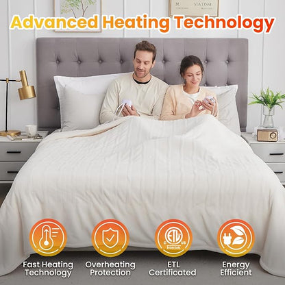 WOOMER Electric Heated Blanket Twin Size, Soft Flannel Fast Heating Blanket, Purple Color, 62"x 84", 10 Heating Levels & 0.5-12H Auto Off, Over-Heat Protection