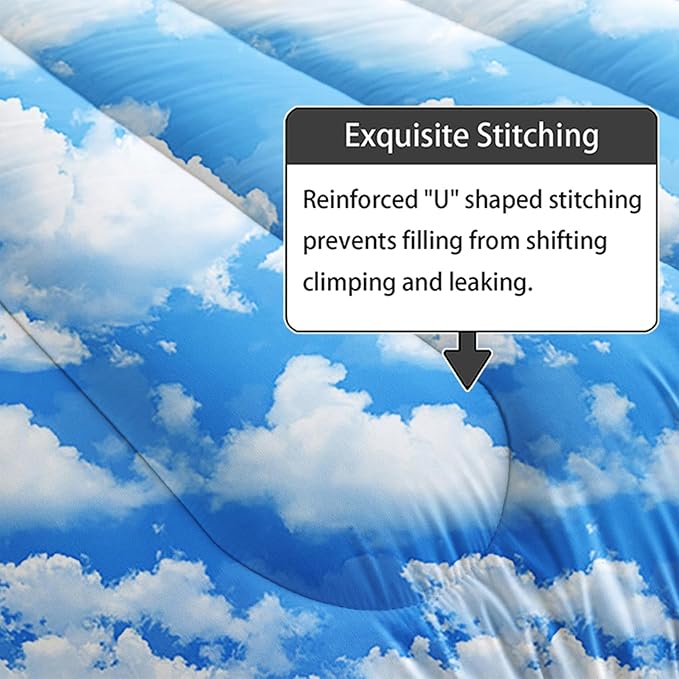 Axolotl Blue Cloud Comforter Set King,Cloud Sky Comforter for Kids,Light Blue Bedding Set,Blue Sky and White Clouds Bedding,Cute Clouds Sky Quilt for Girls Boys Teens,1 Duvet 2 Pillowcases