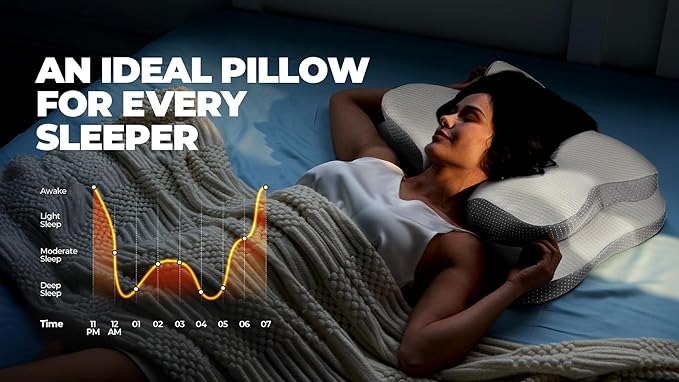 Osteo Sustained Cervical Health Neck Pillow, Contour Zoned Design Ergonomic Pillow for Pain Relief, No-Temperature Affected Memory Foam Pillows, Cooling Pillow Support Side, Back, Stomach Sleeper