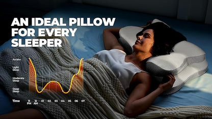 Osteo Sustained Cervical Health Neck Pillow, Contour Zoned Design Ergonomic Pillow for Pain Relief, No-Temperature Affected Memory Foam Pillows, Cooling Pillow Support Side, Back, Stomach Sleeper
