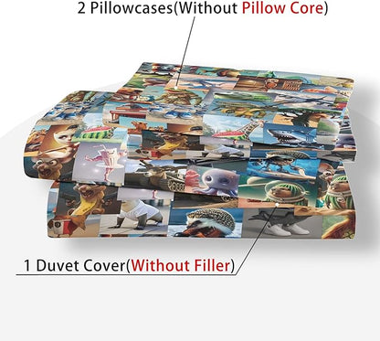 Funny Fusion Animals Bedding Set,Fusion Animals Duvet Cover Twin Full Queen King Set for Kids Boys Bed Decor Gifts (Color 3,King (104" x 90"))