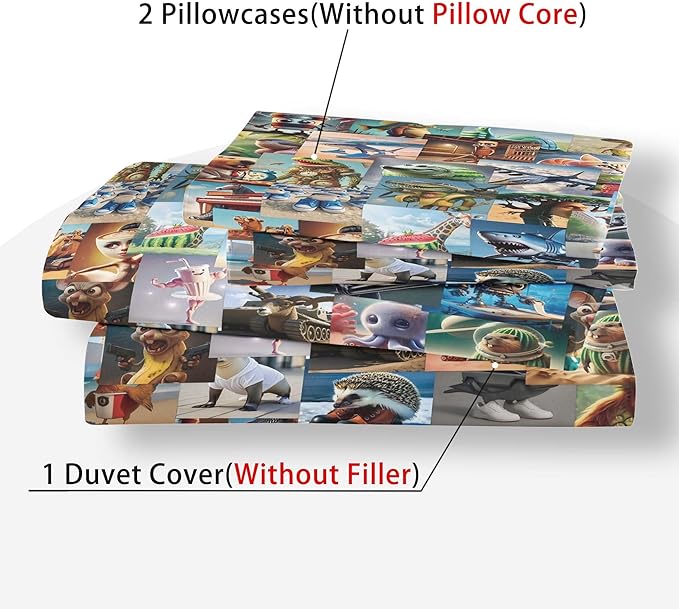 Italian Brainrot Bedding Duvet Cover Set,Funny Fusion AnimalsTwin Full Queen King Comforter Cover Bedding Set for Kids Boys Bed Decor Gifts ﻿ (Color 3,King (104" x 90"))