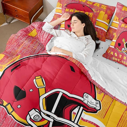 Erosebridal Classic Football Bed in A Bag Full Size Boys Girls Bedding Set Rugby Gifts for Football Fans Women Men City Ball Game Comforter Sets with Sheets Rugby Sports Bed Set Bedroom Decor