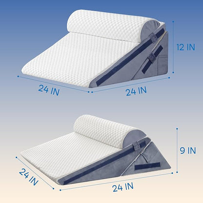 Wedge Pillow, 12" Wedge Pillow for Acid Reflux and Back Pain Relief, Cooling Memory Foam Top,Bed Wedge Pillows for Headboard, Sleeping, Snoring, Back Support, After Surgery.