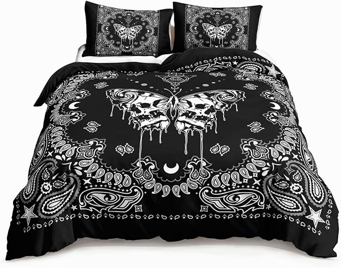HOSIMA Grey Butterfly Bedding Set for Girls，Mandala Bedding Boho Comforter Cover Decor for Bedroom, Sun and Moon Pattern Duvet Cover King Size.(No Comforter)