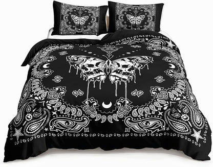 HOSIMA Grey Butterfly Bedding Set for Girls，Mandala Bedding Boho Comforter Cover Decor for Bedroom, Sun and Moon Pattern Duvet Cover Full Size.(No Comforter)