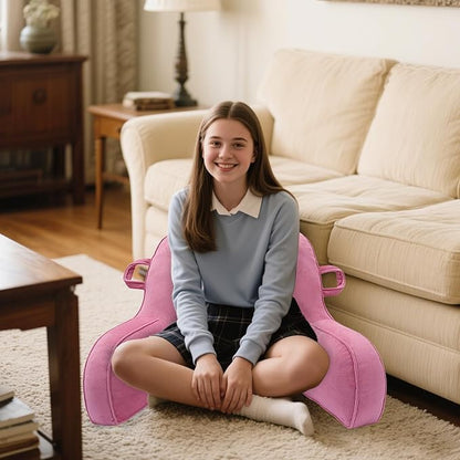 LiveGo Reading Pillow for Kids, Velvet Back Support Cushion for Sitting Up in Bed Adults, Kids Cuddle Cushion with Arms & Backrest Support Pillow for Teen Boys Girls Reading Bed Rest