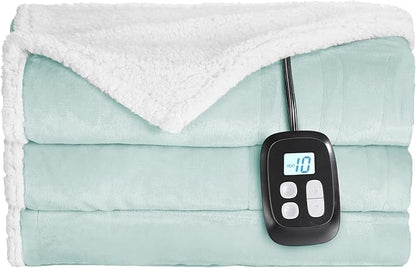 Electric Heated Blanket Full Size - 72"x84", Soft Flannel Heating Blanket, 10 Heating Levels, 1-12 H Auto Shut Off, Breathable Warm and Washable for Bed, Light Green