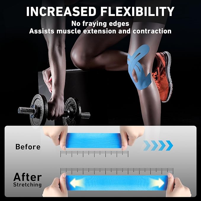 PreCut Kinesiology Tape for Knees, 24PCS Waterproof KTQUICK Knee Tape for Knee Pain Relief Pre Cut, Original Cotton Athletic Knee Tape, Waterproof & Hypoallergenic Latex-Free for Sports(Blue)