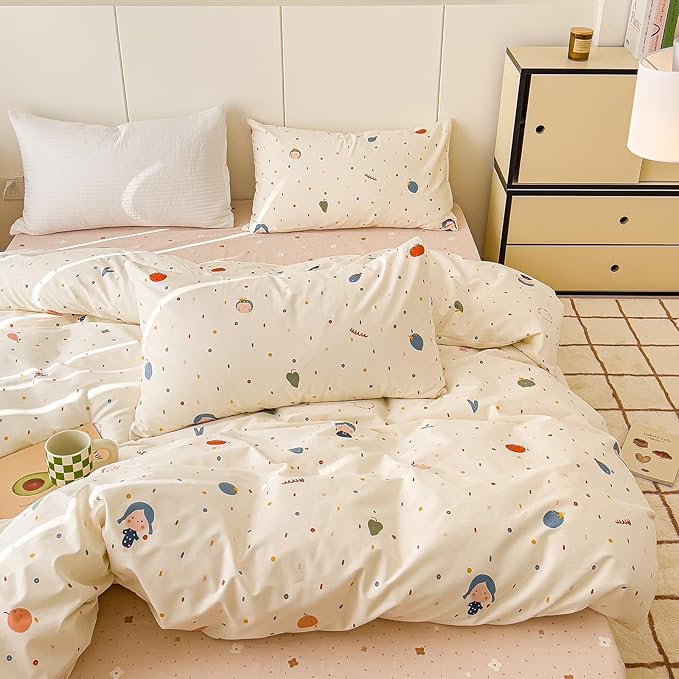 AOJIM Cute Duvet Cover Set for Kids Adults, Pure Cotton Comforter Cover Set with Multiple Cartoon Pattern Designs, Soft Bed Set 3pcs Twin Size, Colorful Quilt Cover for Room Decor(No Comforter)