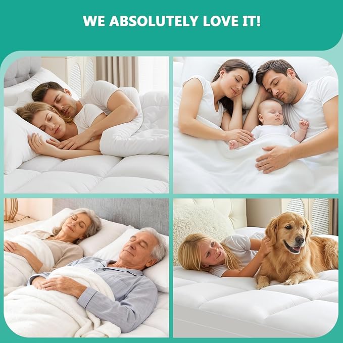 Queen Mattress Topper - Extra Thick Mattress Pad Cover - Pillow Top with Soft Breathable Spiral Fiber Filling, 8-21 Inch Deep Pocket, Cooling, White